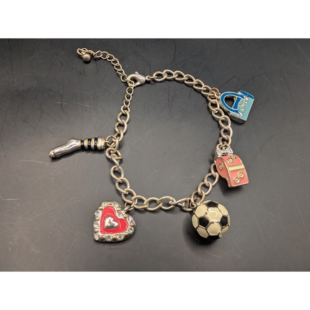Soccer Ball Bracelet Several Soccer Related Charms Silver Tone